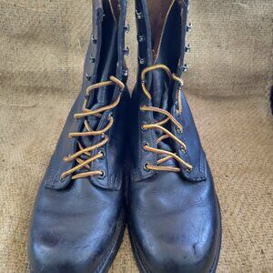 Vintage Wolverine Black Full Grain Leather Steel Toe Goodyear Sole Combat Boots